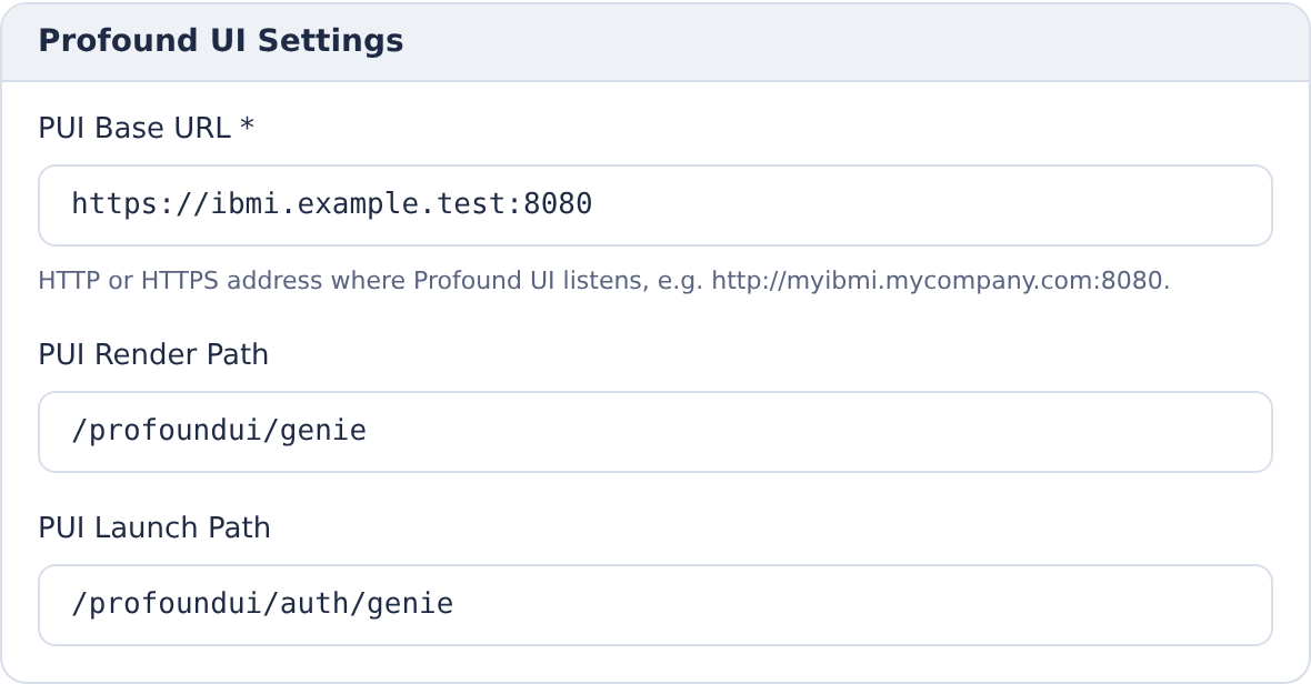 Agent Interactive Settings with the Genie HTTPS base URL, render path and authenticated launch path